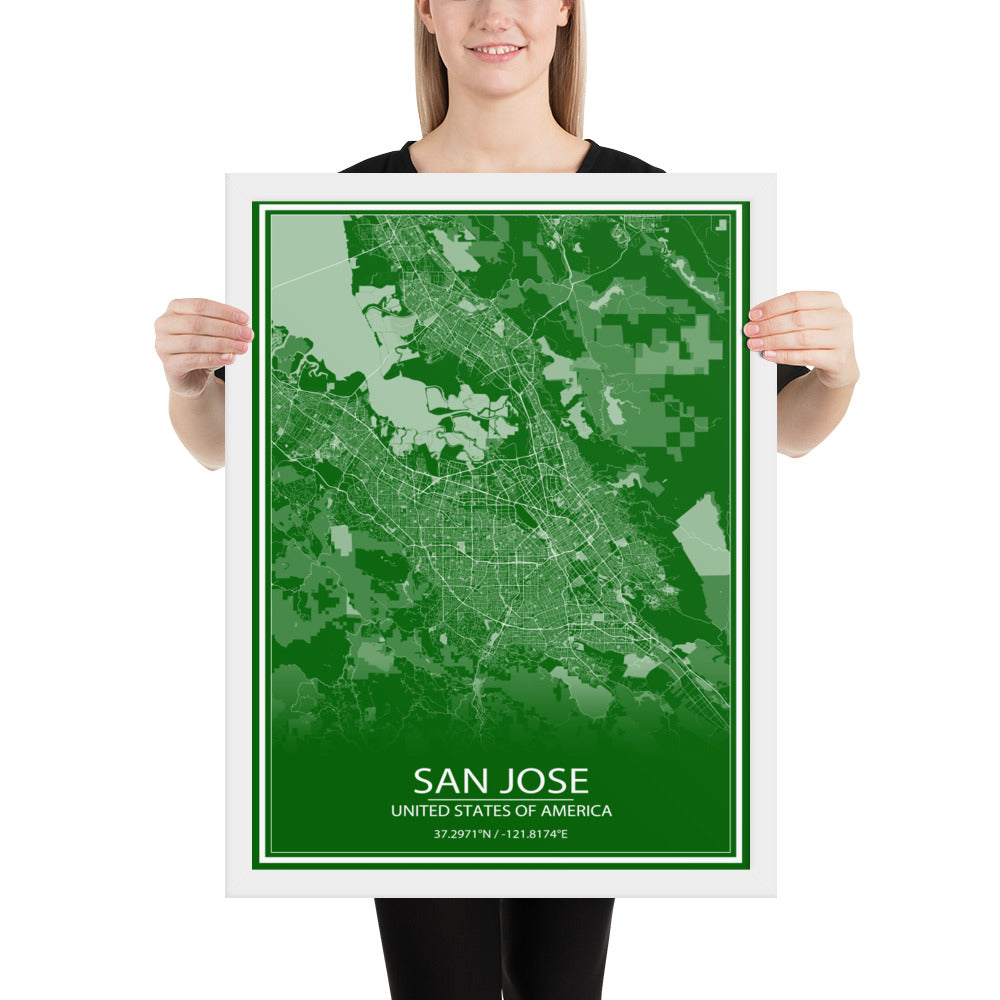 San Jose Green and White Framed Map