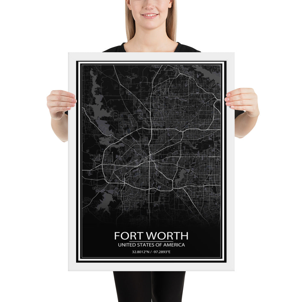 Fort Worth Black Framed Map