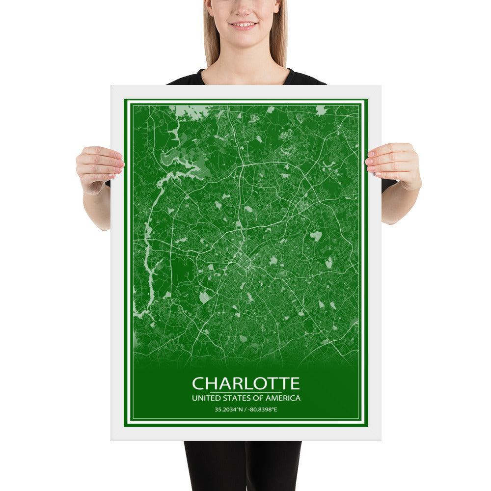 Charlotte Green and White Framed Map