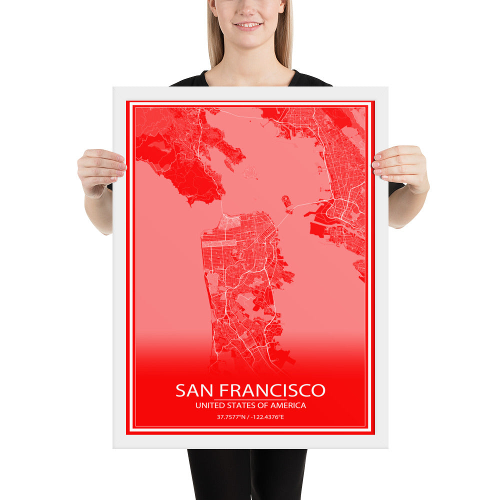 San Francisco Red and White Framed Map