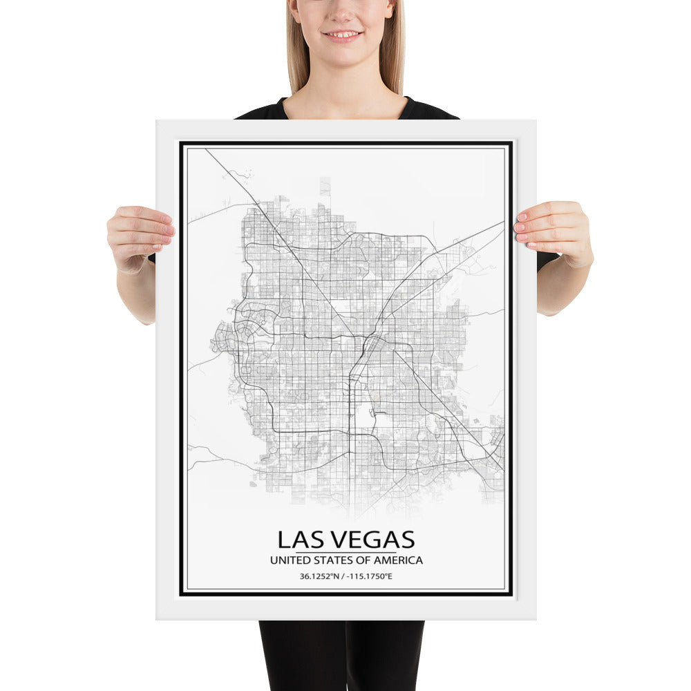 Las Vegas White Framed Map