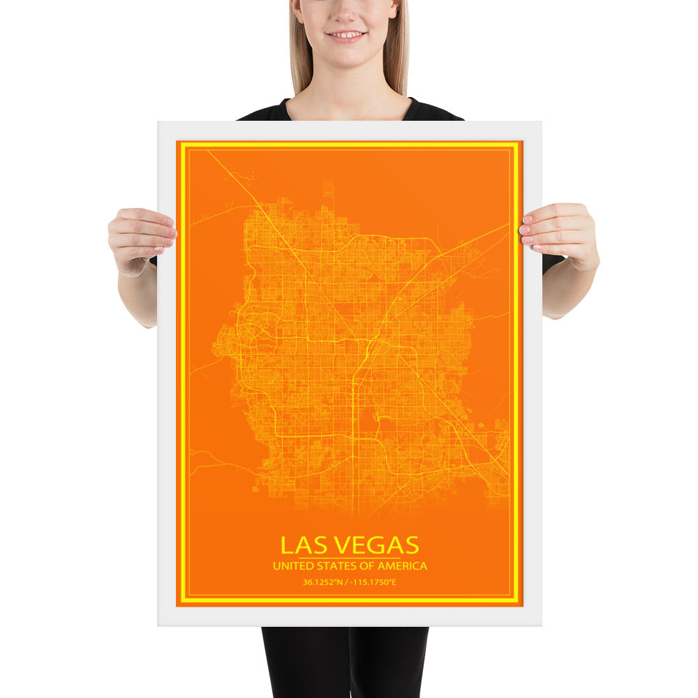 Las Vegas Orange and Yellow Framed Map
