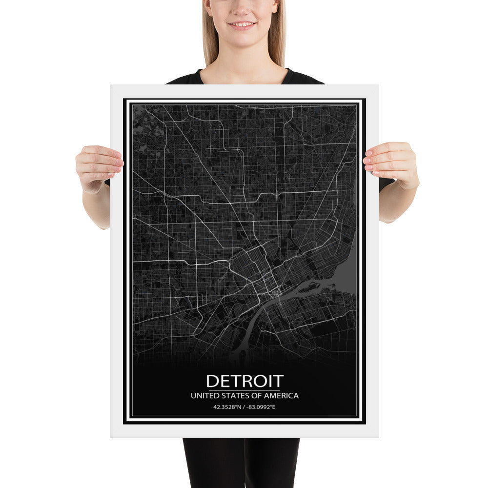 Detroit Black Framed Map
