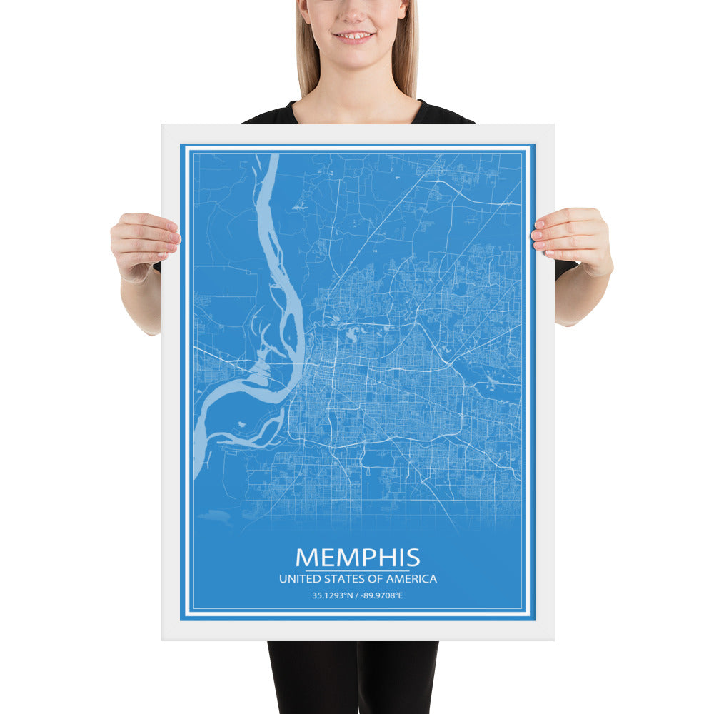 Memphis Blue and White Framed Map
