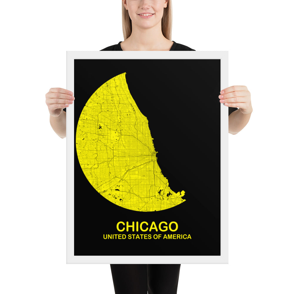 Chicago Circular Yellow Framed Map