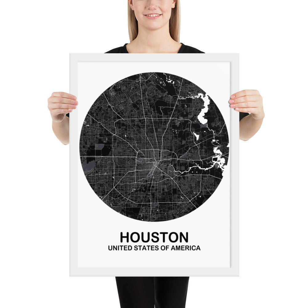 Houston Circular Black Framed Map
