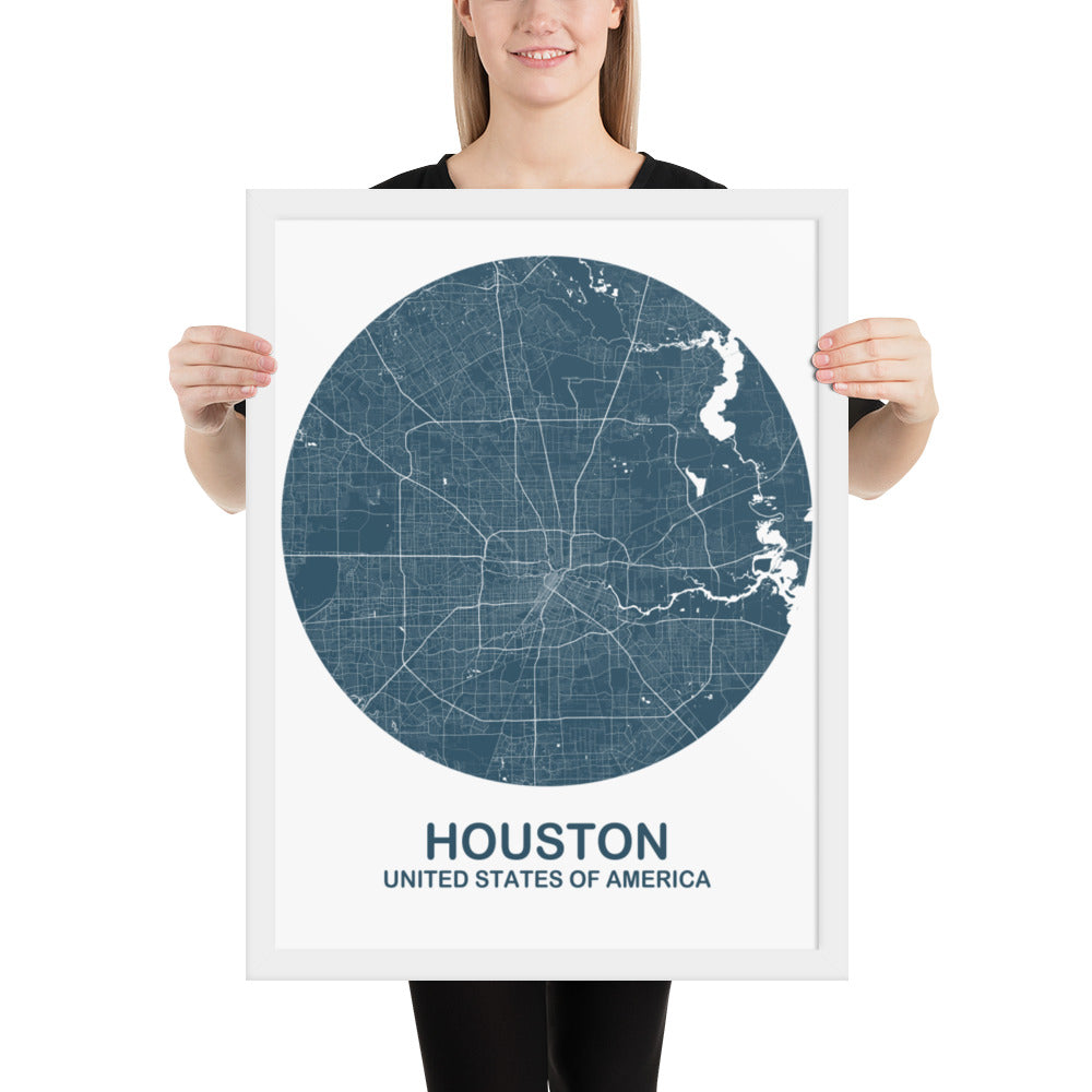Houston Circular Blue Framed Map