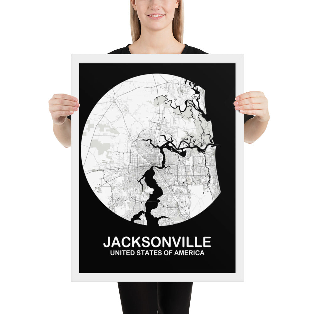 Jacksonville Circular White Framed Map