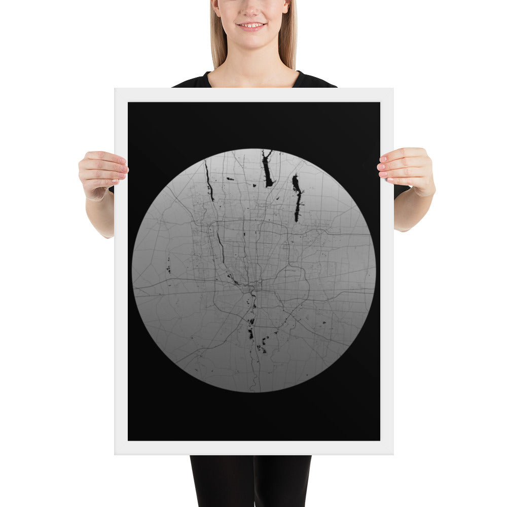 Columbus Silver on Black Framed Map