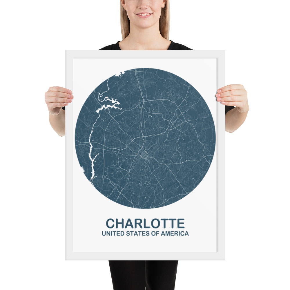 Charlotte Circular Blue Framed Map