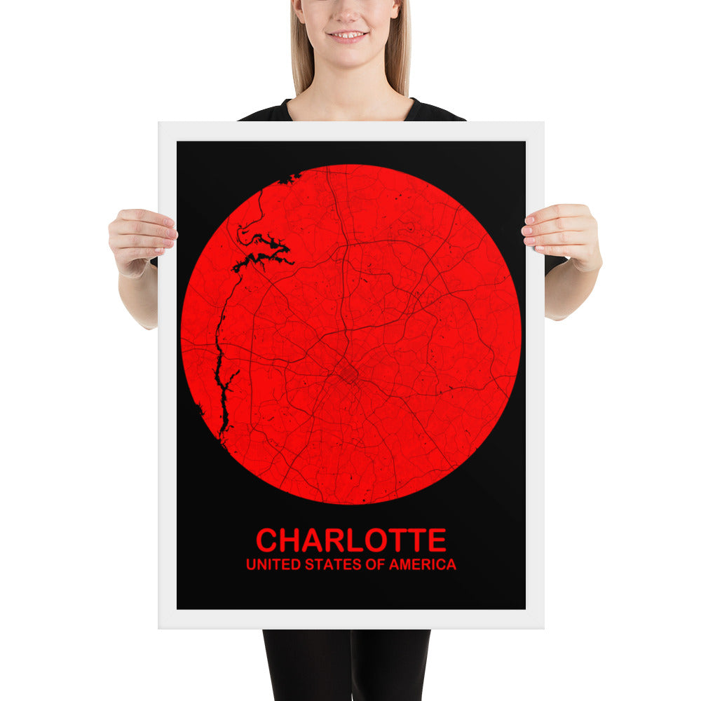 Charlotte Circular Red Framed Map