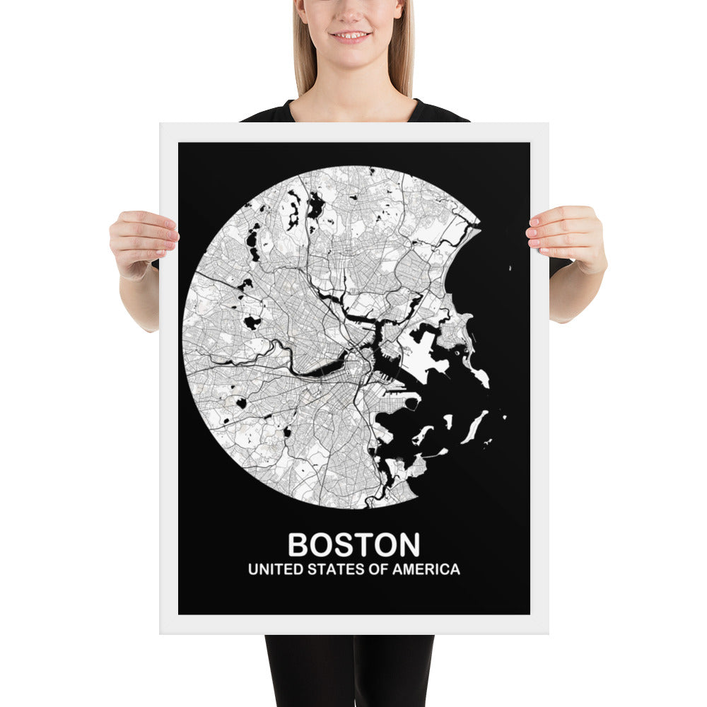 Boston Circular White Framed Map