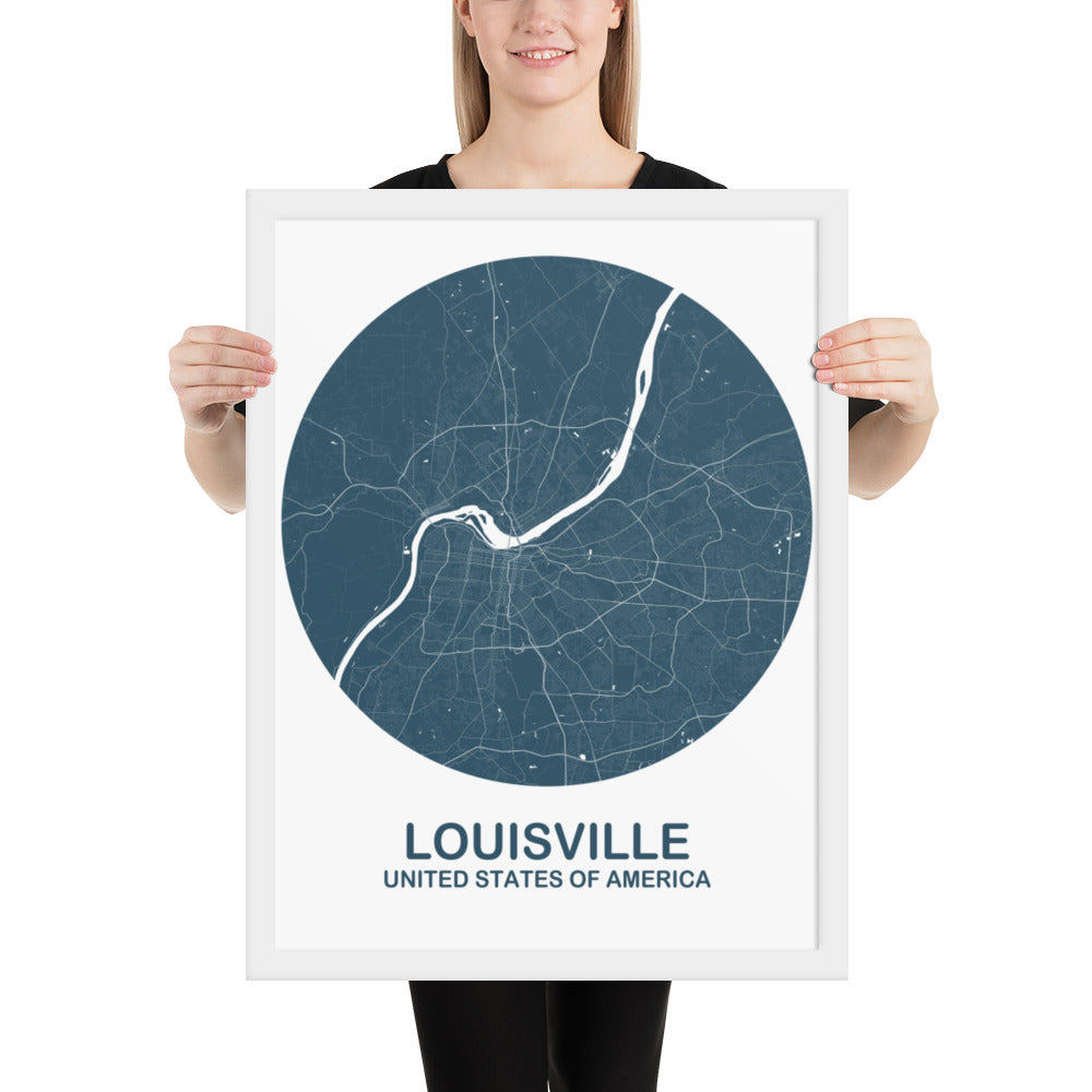 Louisville Circular Blue Framed Map