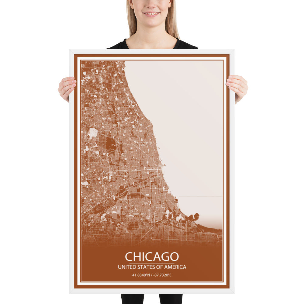 Chicago Brown and White Framed Map
