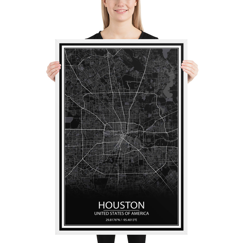 Houston Black Framed Map