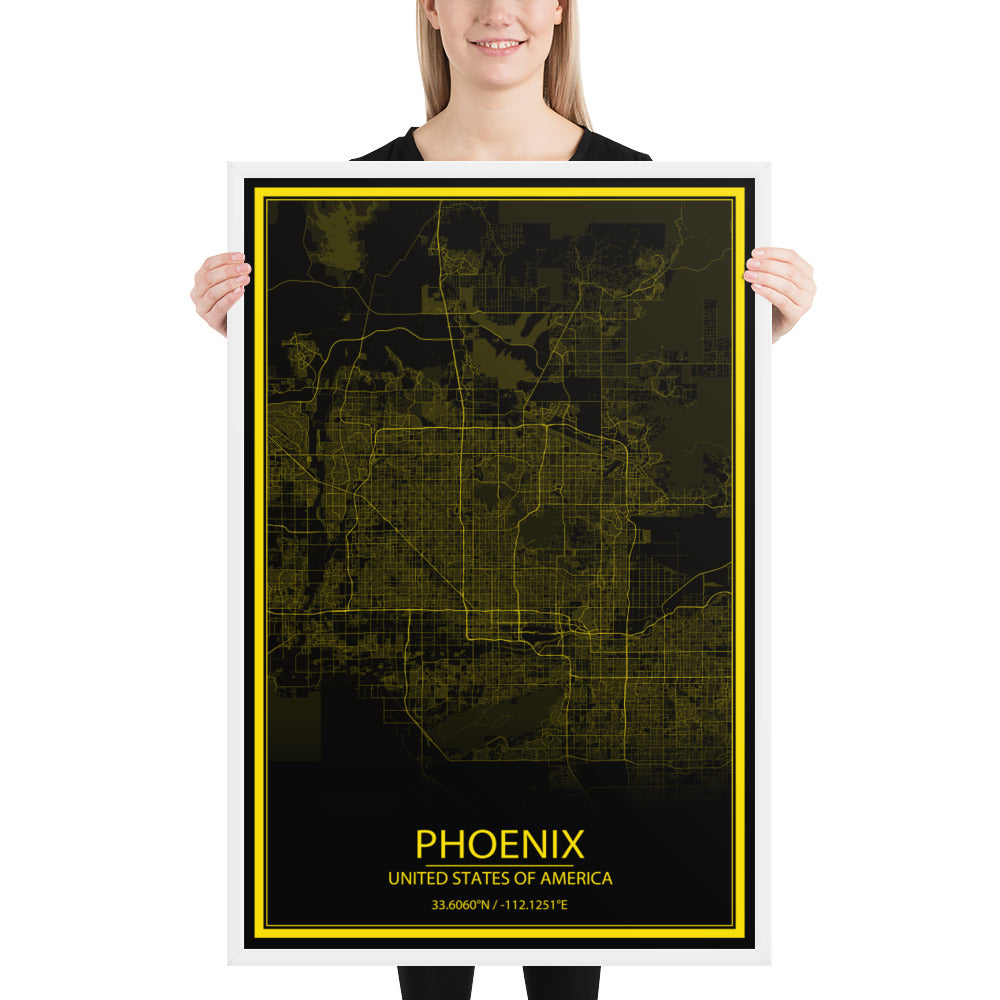 Phoenix Black and Yellow Framed Map
