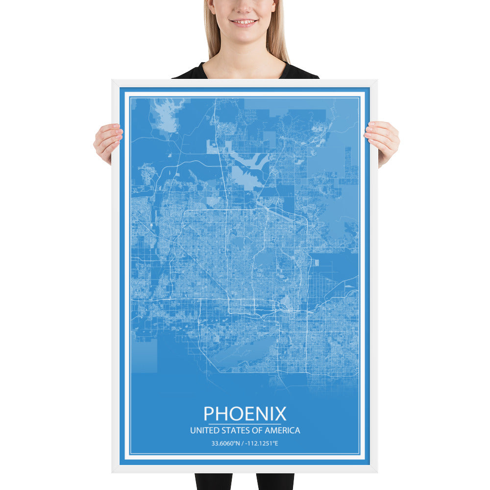 Phoenix Blue and White Framed Map