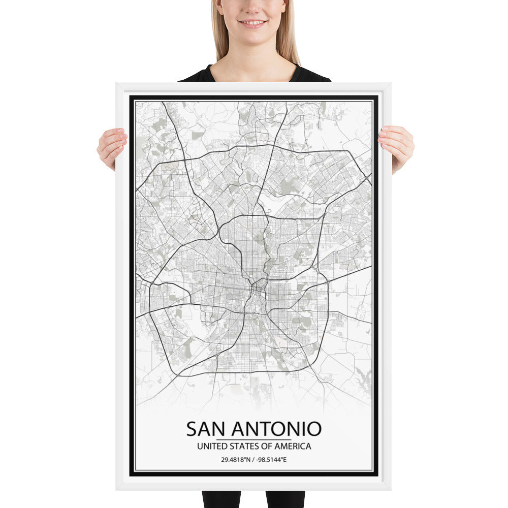 San Antonio White Framed Map