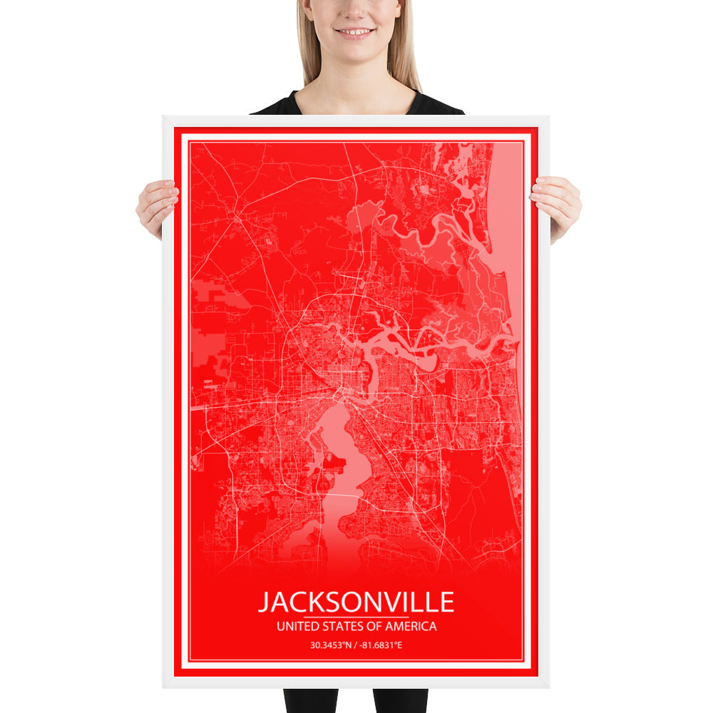 Jacksonville Red and White Framed Map