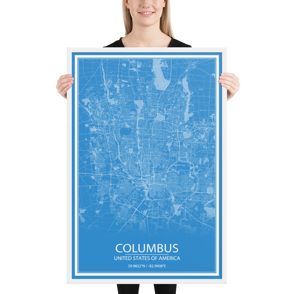 Columbus Blue and White Framed Map