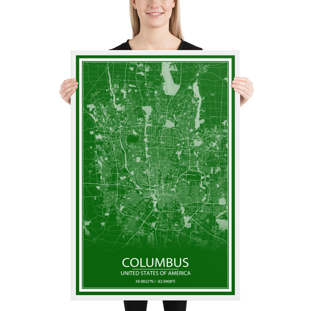 Columbus Green and White Framed Map
