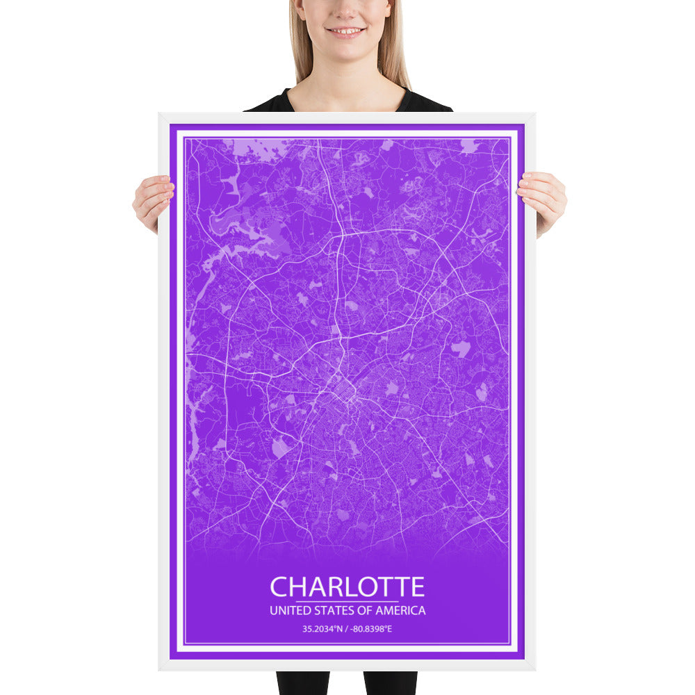 Charlotte Purple and White Framed Map
