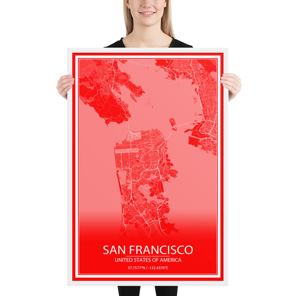 San Francisco Red and White Framed Map