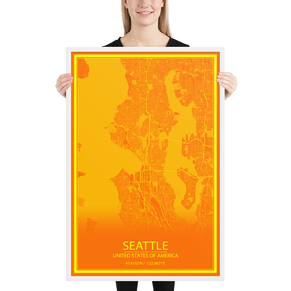 Seattle Orange and Yellow Framed Map