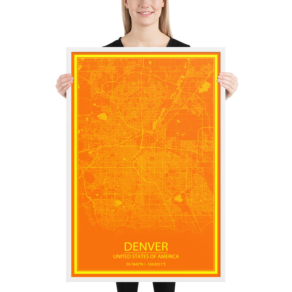 Denver Orange and Yellow Framed Map