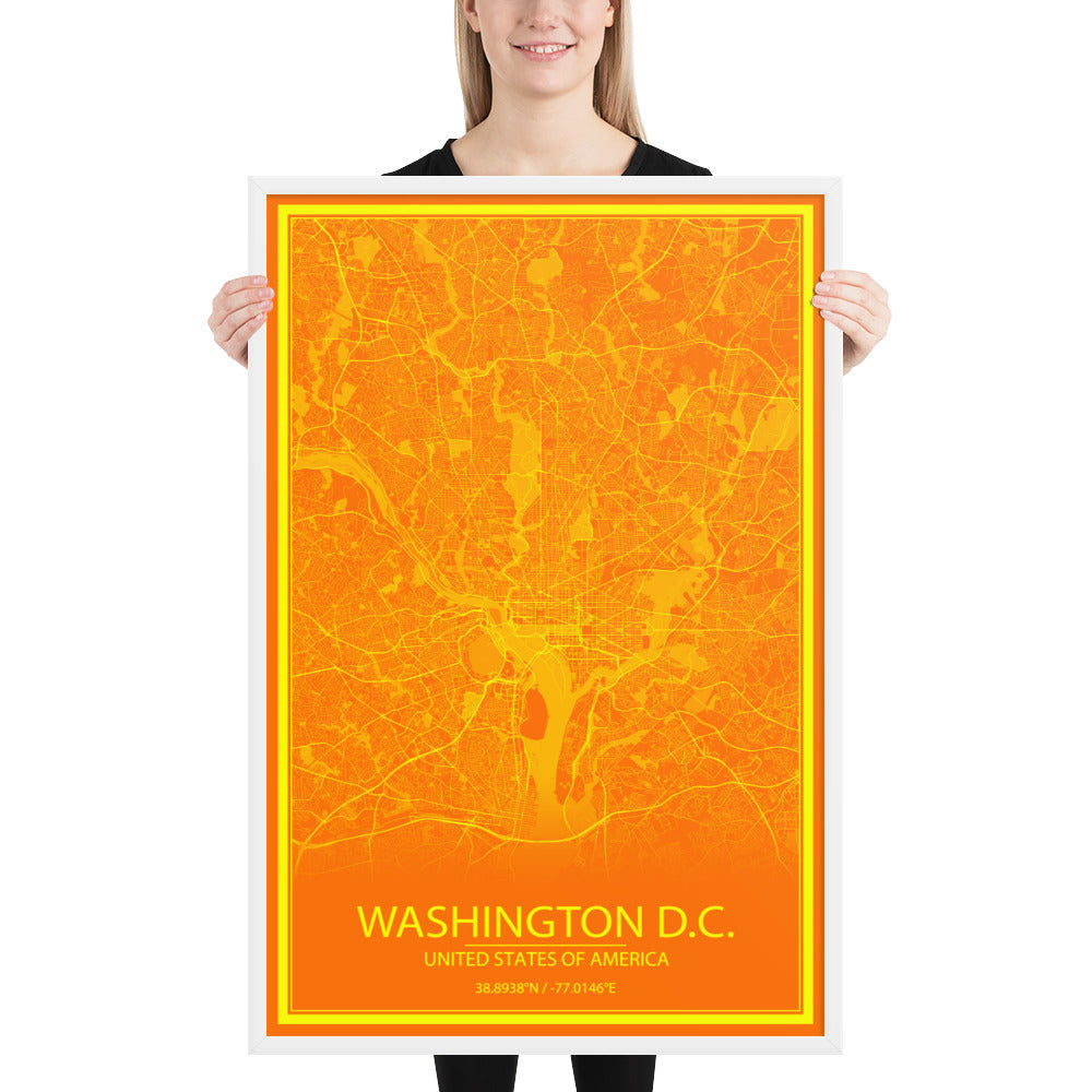 Washington, D.C. Orange and Yellow Framed Map