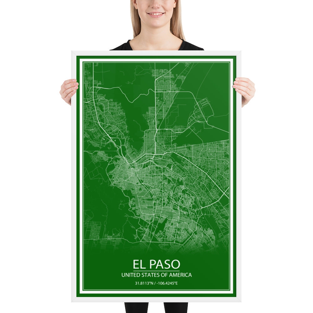El Paso Green and White Framed Map