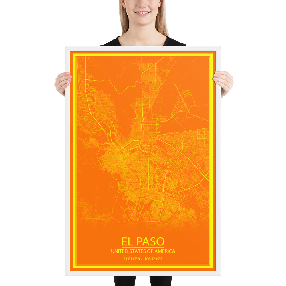 El Paso Orange and Yellow Framed Map