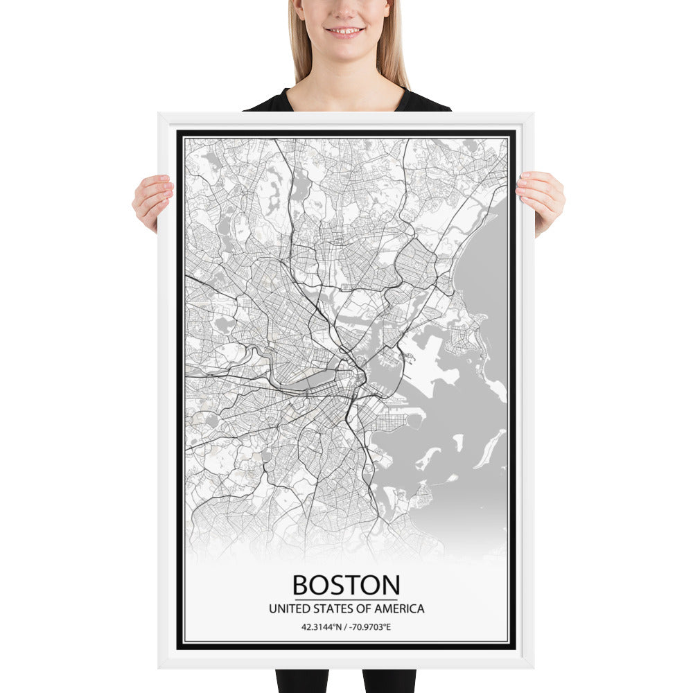 Boston White Framed Map