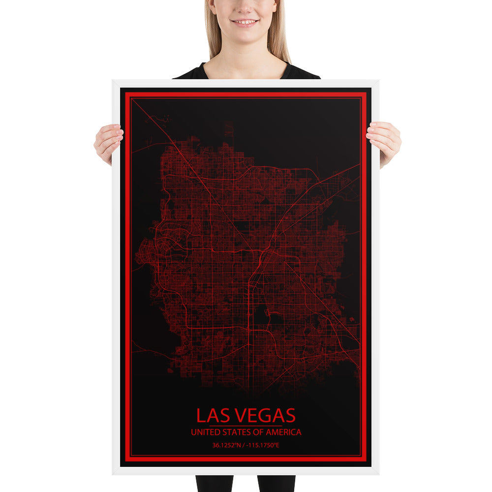 Las Vegas Black and Red Framed Map