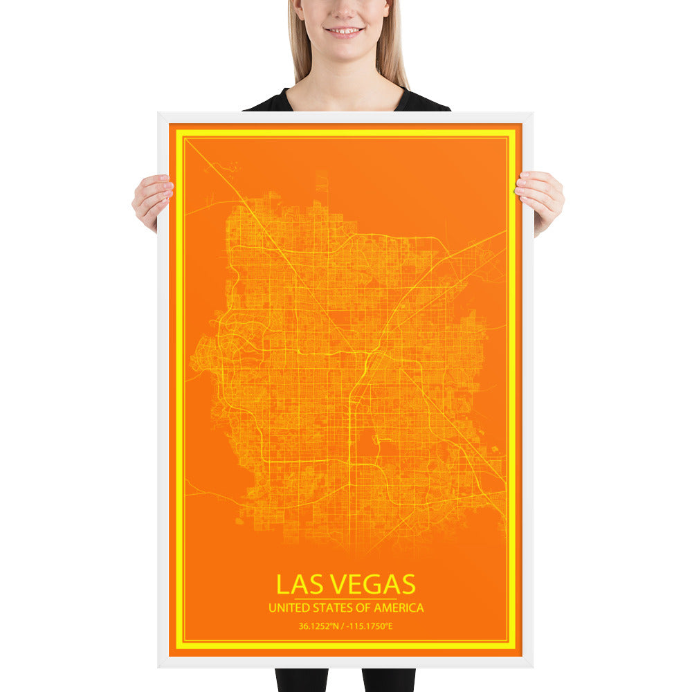 Las Vegas Orange and Yellow Framed Map