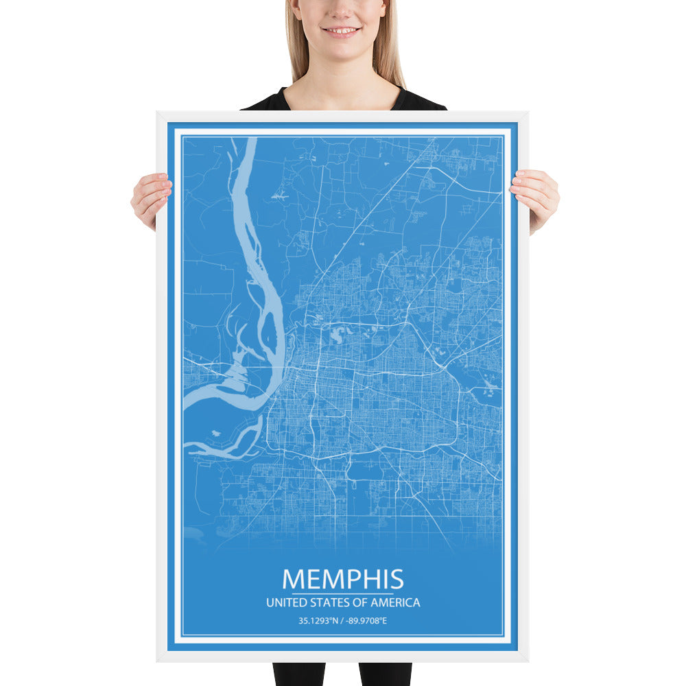 Memphis Blue and White Framed Map