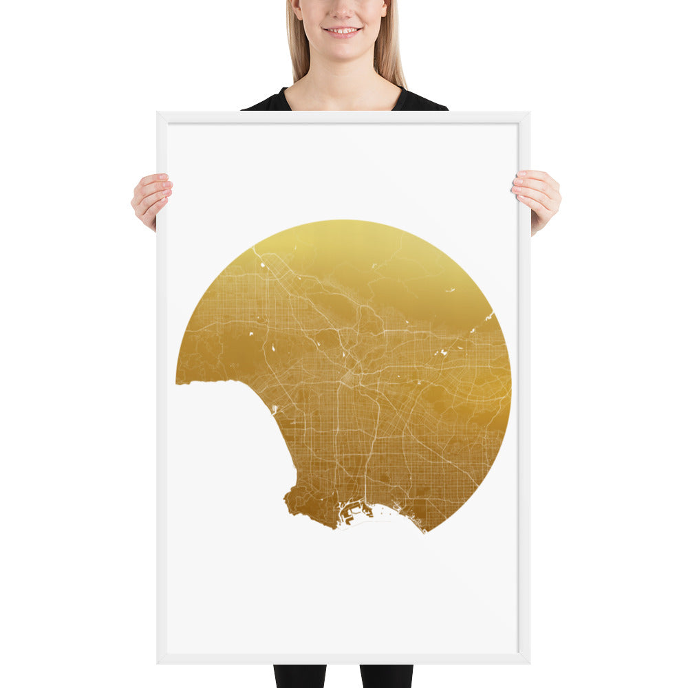 Los Angeles Gold on White Framed Map
