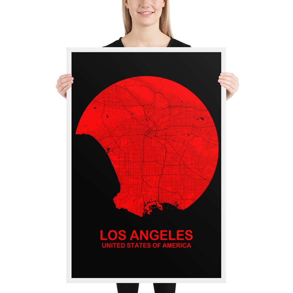 Los Angeles Circular Red Framed Map