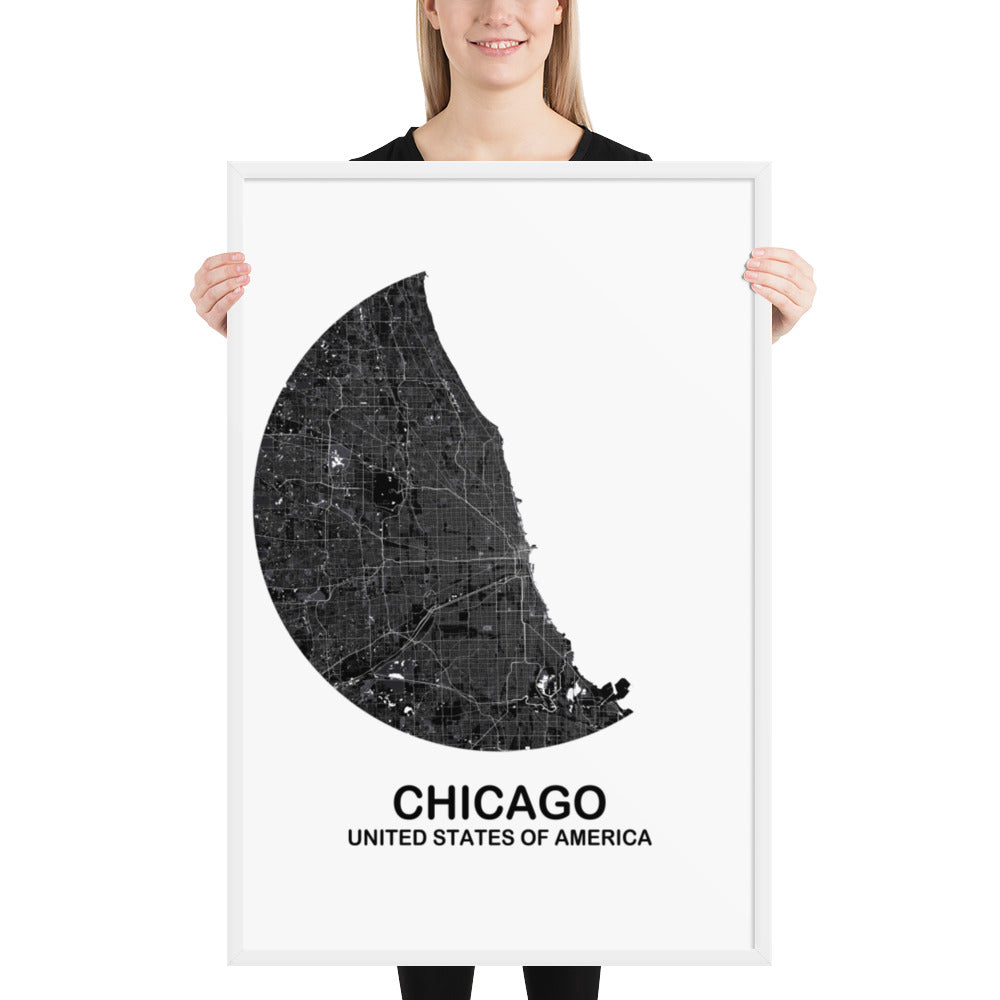 Chicago Circular Black Framed Map