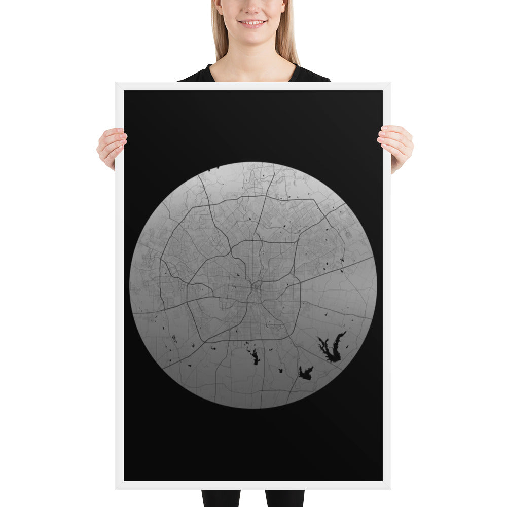 San Antonio Silver on Black Framed Map