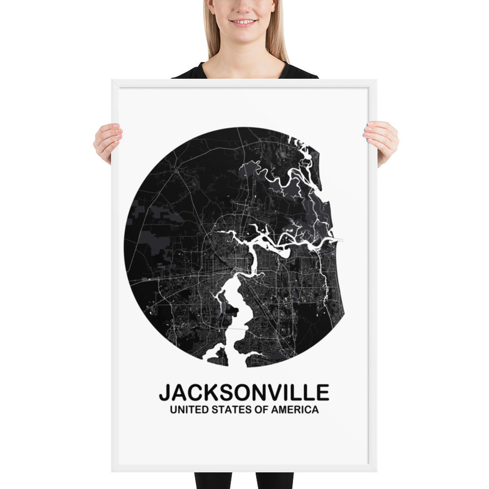 Jacksonville Circular Black Framed Map