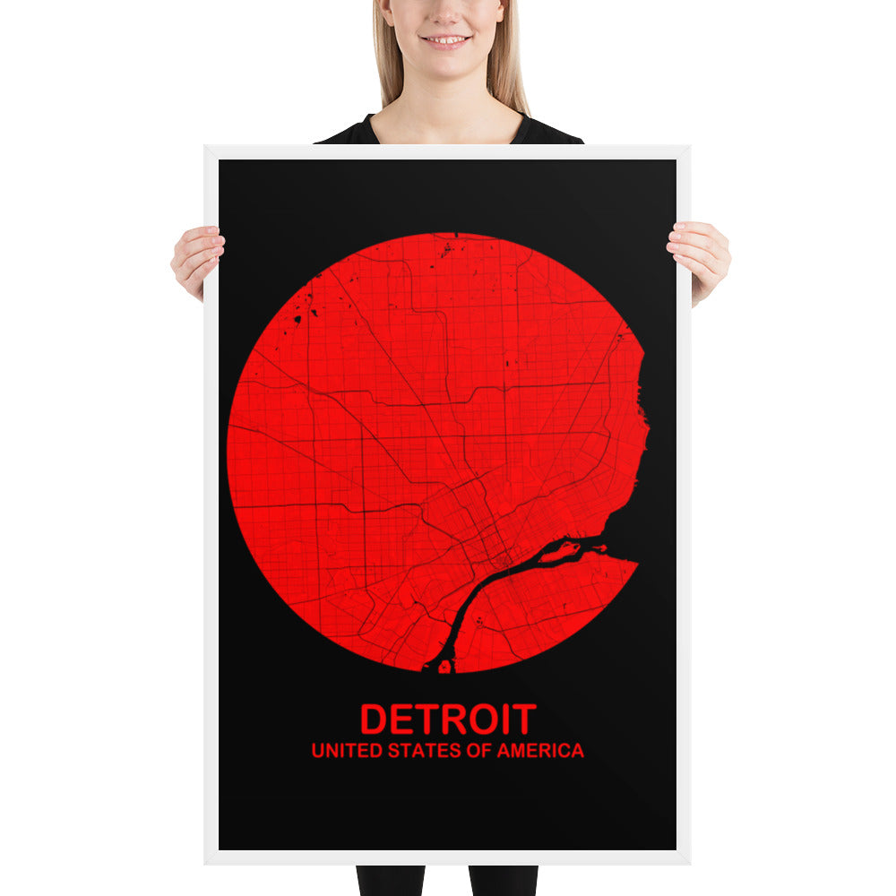 Detroit Circular Red Framed Map