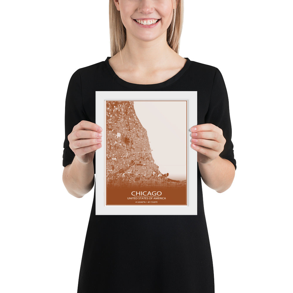 Chicago Brown and White Framed Map