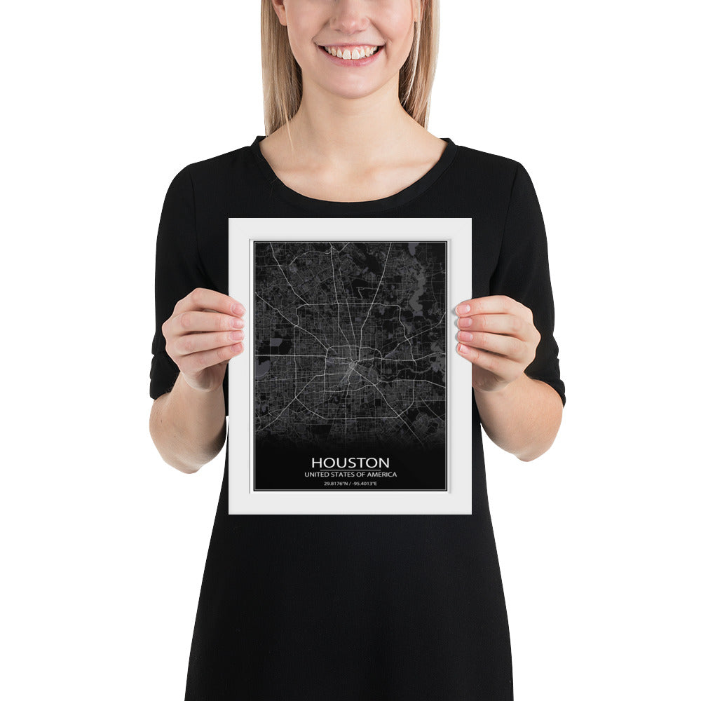 Houston Black Framed Map