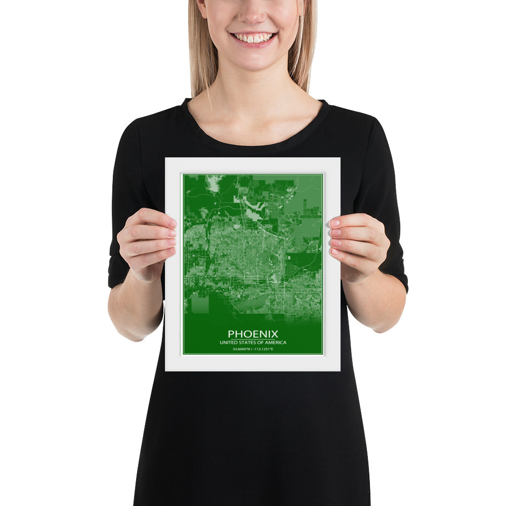 Phoenix Green and White Framed Map