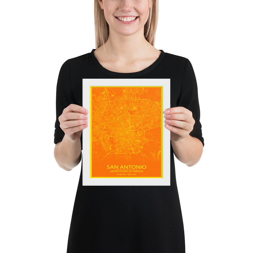 San Antonio Orange and Yellow Framed Map