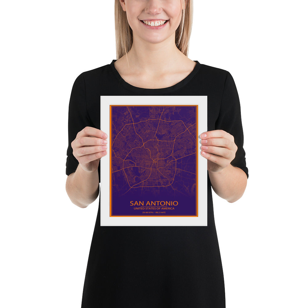San Antonio Purple and Orange Framed Map