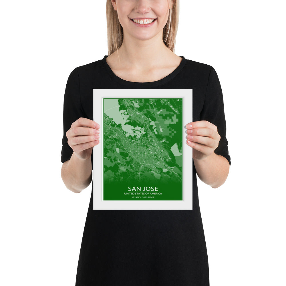 San Jose Green and White Framed Map