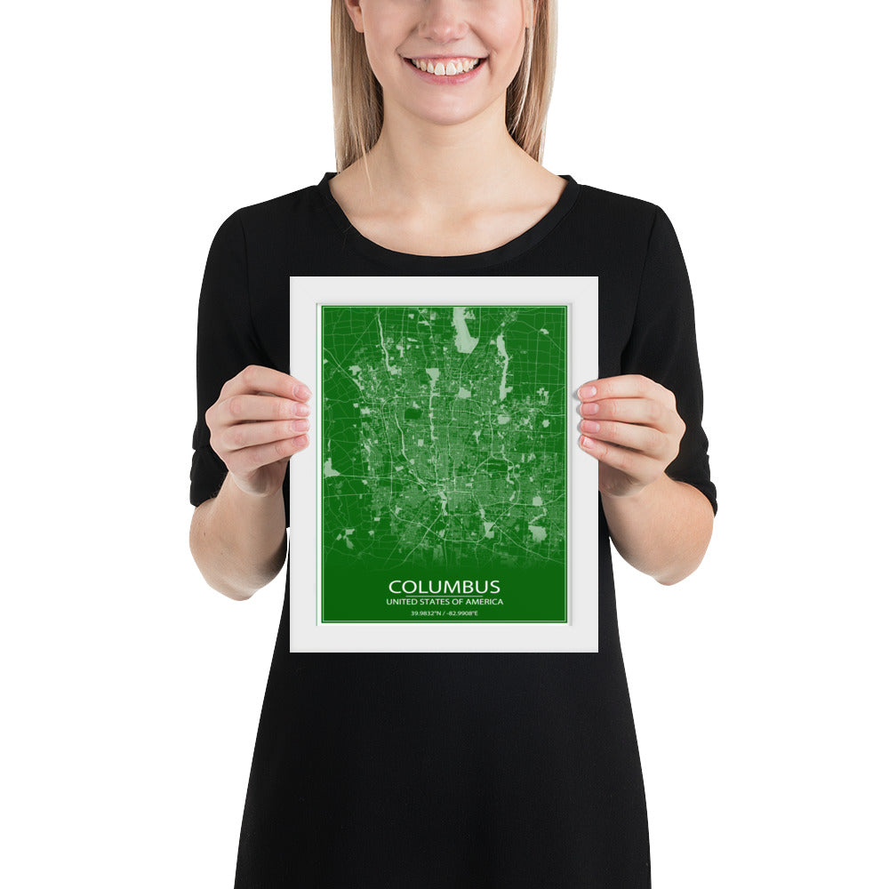 Columbus Green and White Framed Map