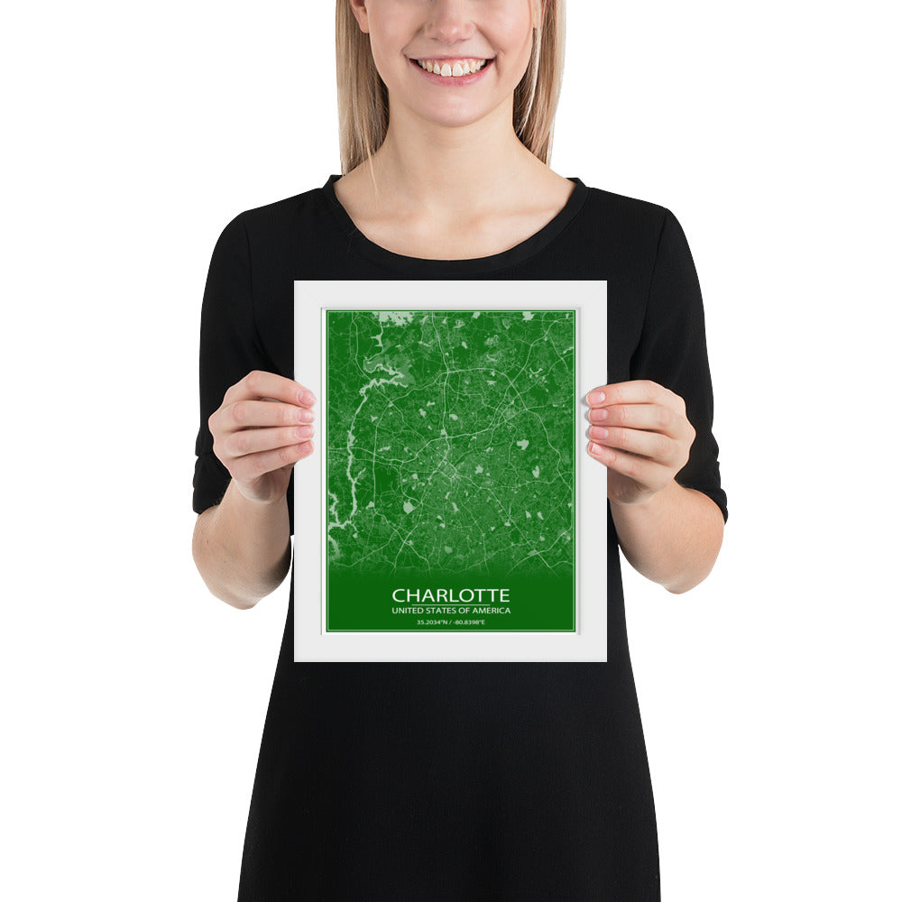 Charlotte Green and White Framed Map